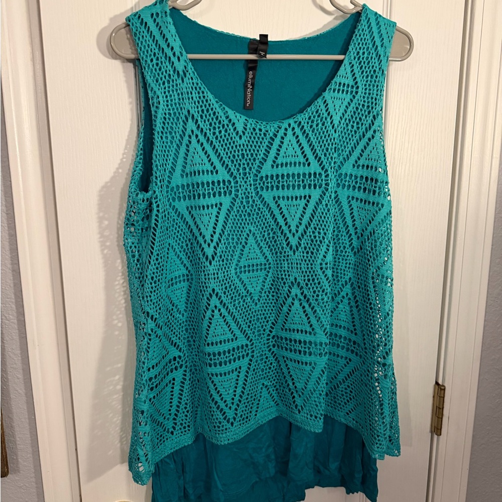 Chic Turquoise Crochet Tank Top